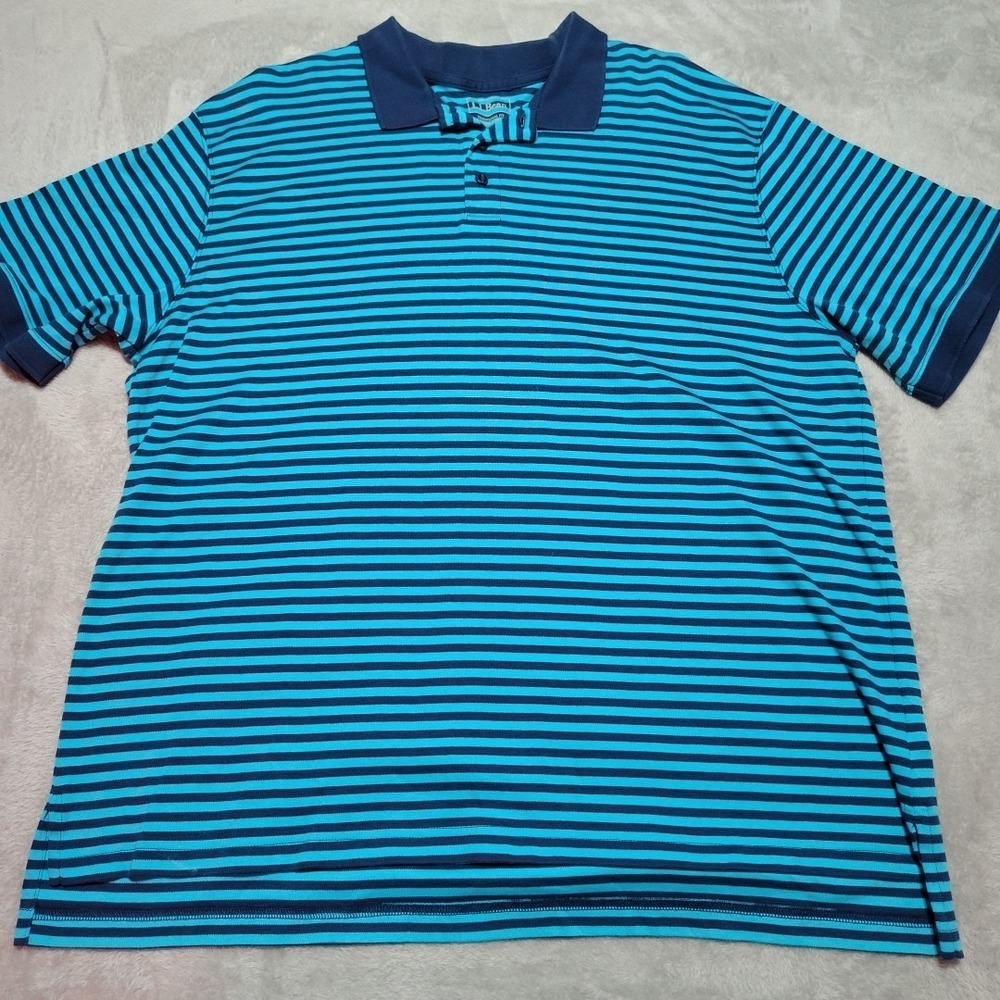 L L Bean Polo Shirt Men XL-Reg Blue Stripe Activity Golf Outdoor Stretch Comfort